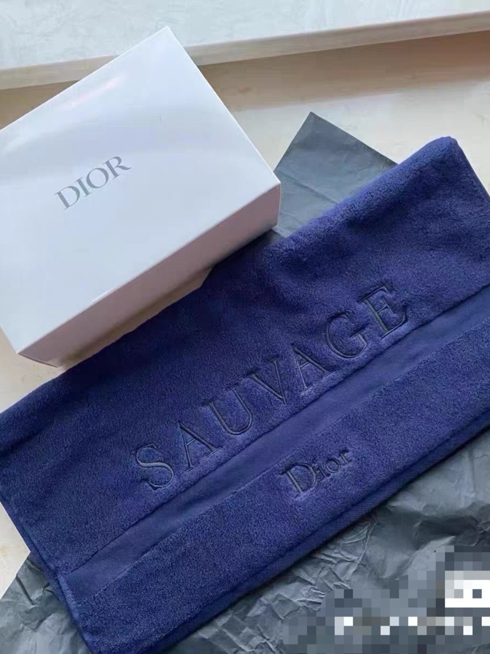 New! DIOR Navy Embroidered Towel